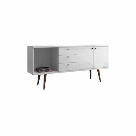 Manhattan Comfort Utopia 63.38 Wide Dresser with 3 Drawers in White Gloss and Maple Cream S-1010451